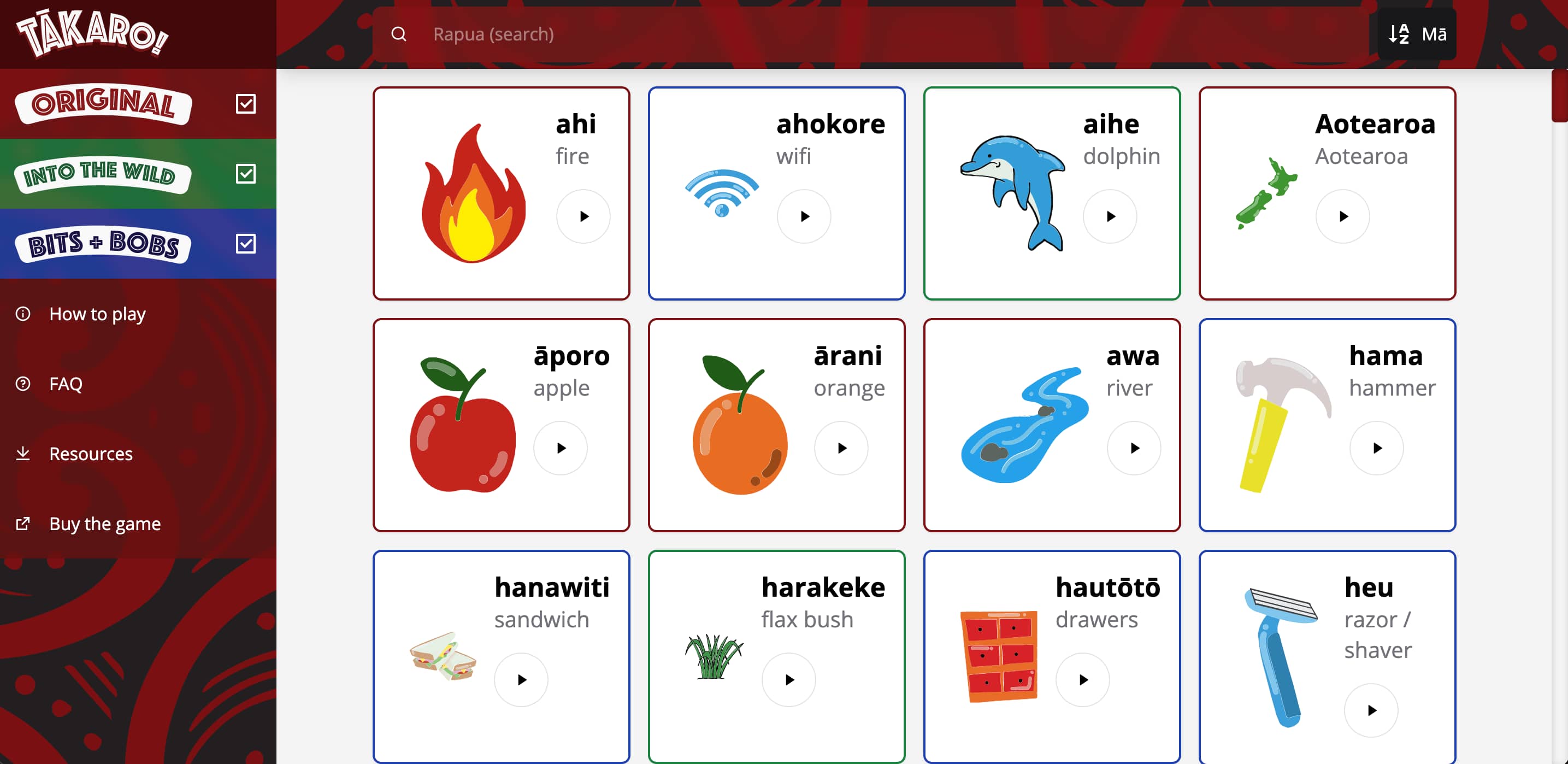 Tākaro te reo Māori vocabulary game